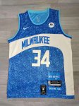 Maillot de Basket #34 Antetokounmpo Milwaukee Bucks 23-24 city Bleu Brodé